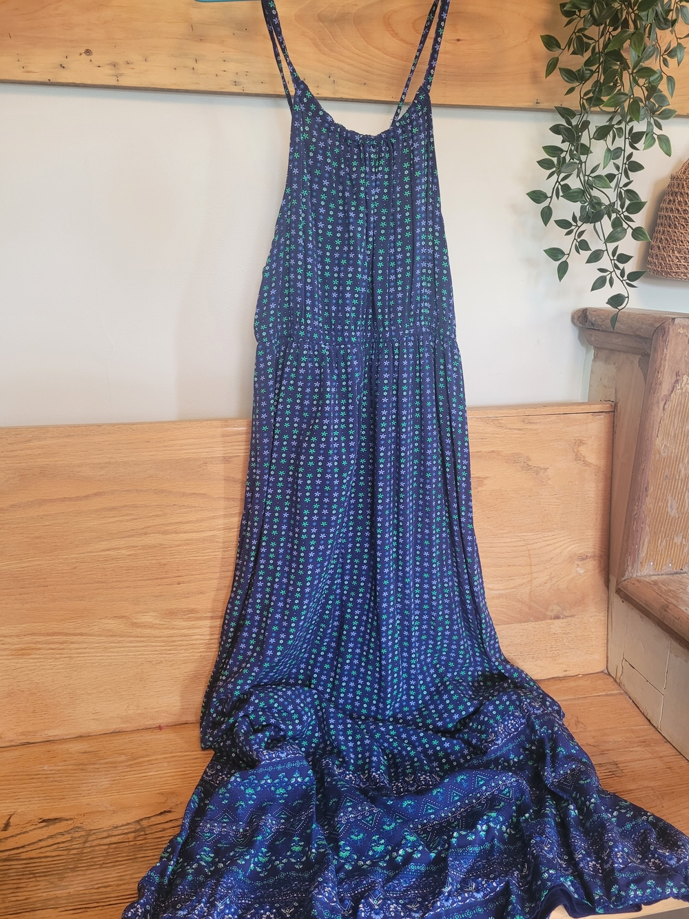 #1 Old Navy Navy and Teal Floral Maxi Dress with Spaghetti Straps
